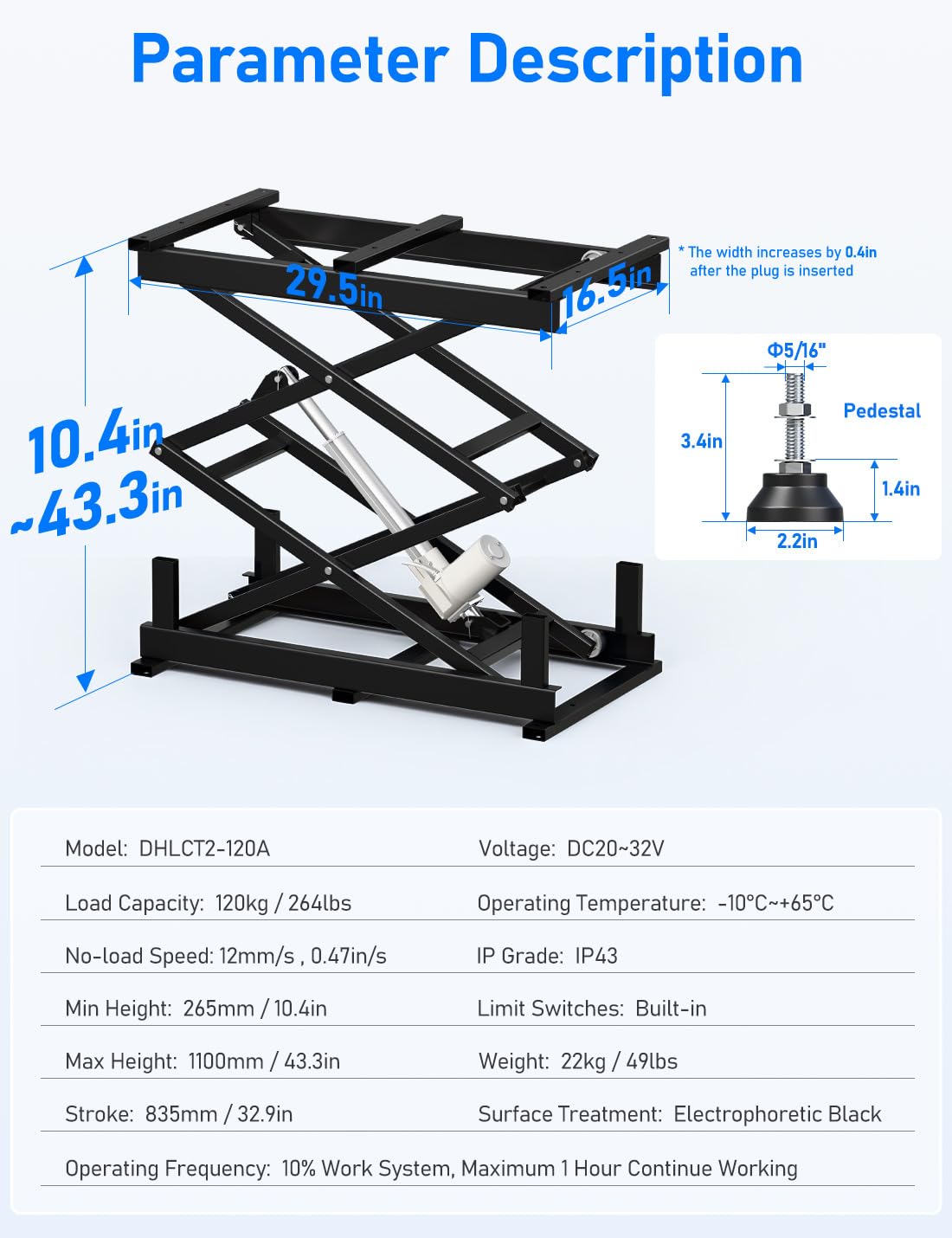 DIHOOL Adjustable Lift Table, Electric, 265Lbs Load, Remote Control