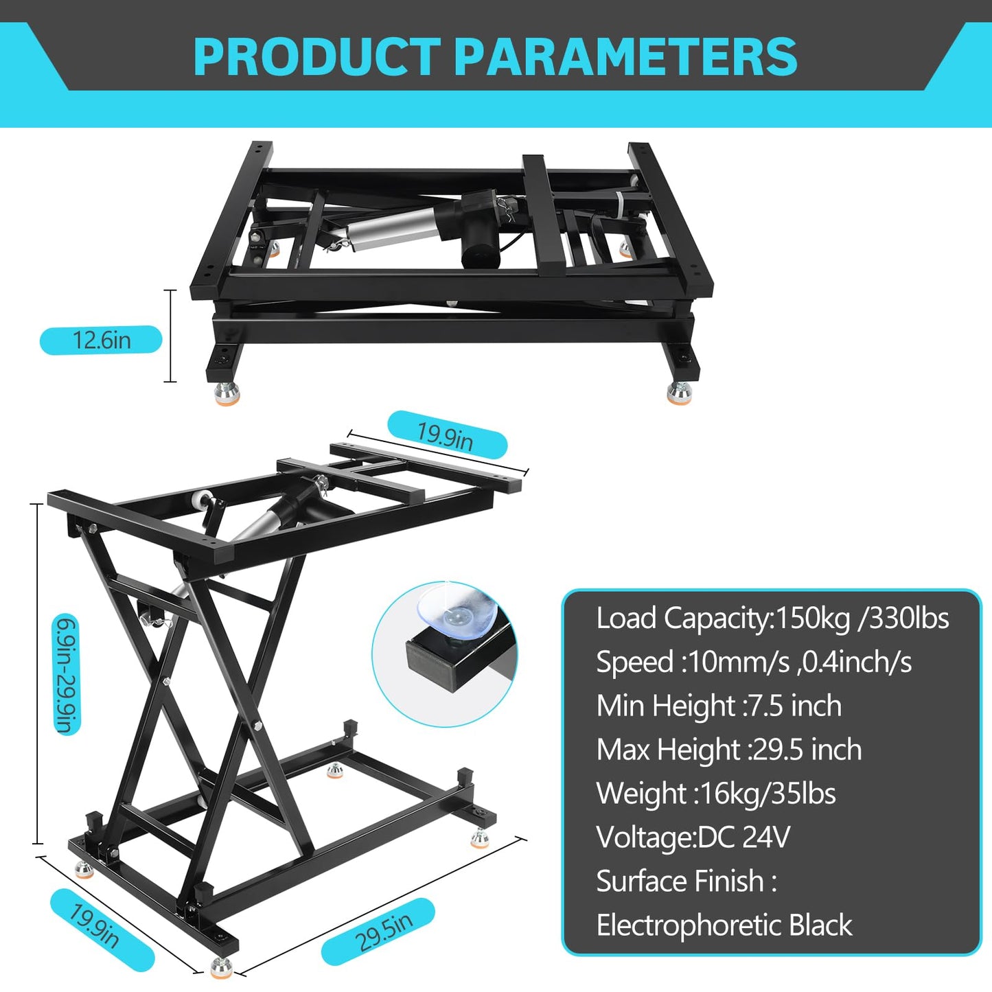 TOPTGO Electric Lift Table, 30in, 330Lbs Capacity, Remote Control