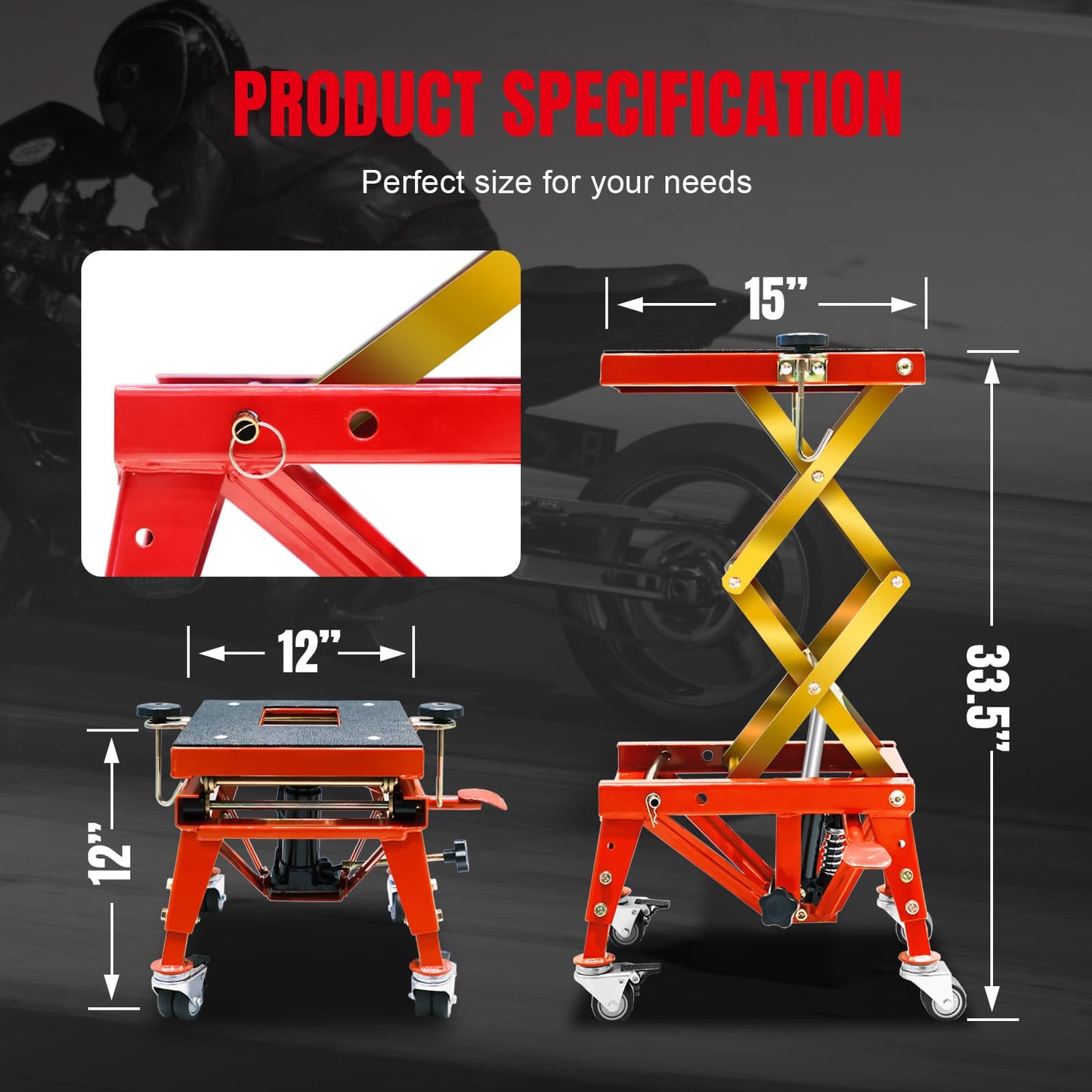 Jack Boss 350Lbs Scissor Lift Jack for Motorcycle, ATV, Dirt Bike