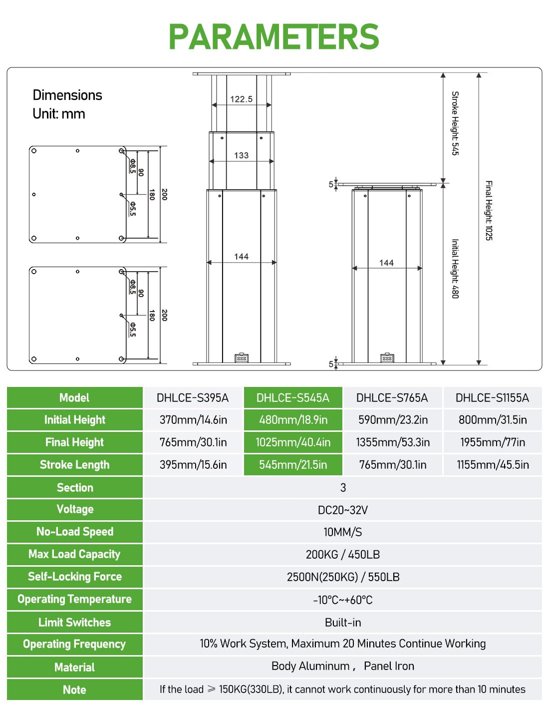 DIHOOL Motorized Lift Table, 450Lbs, Adjustable Leg, Remote Control