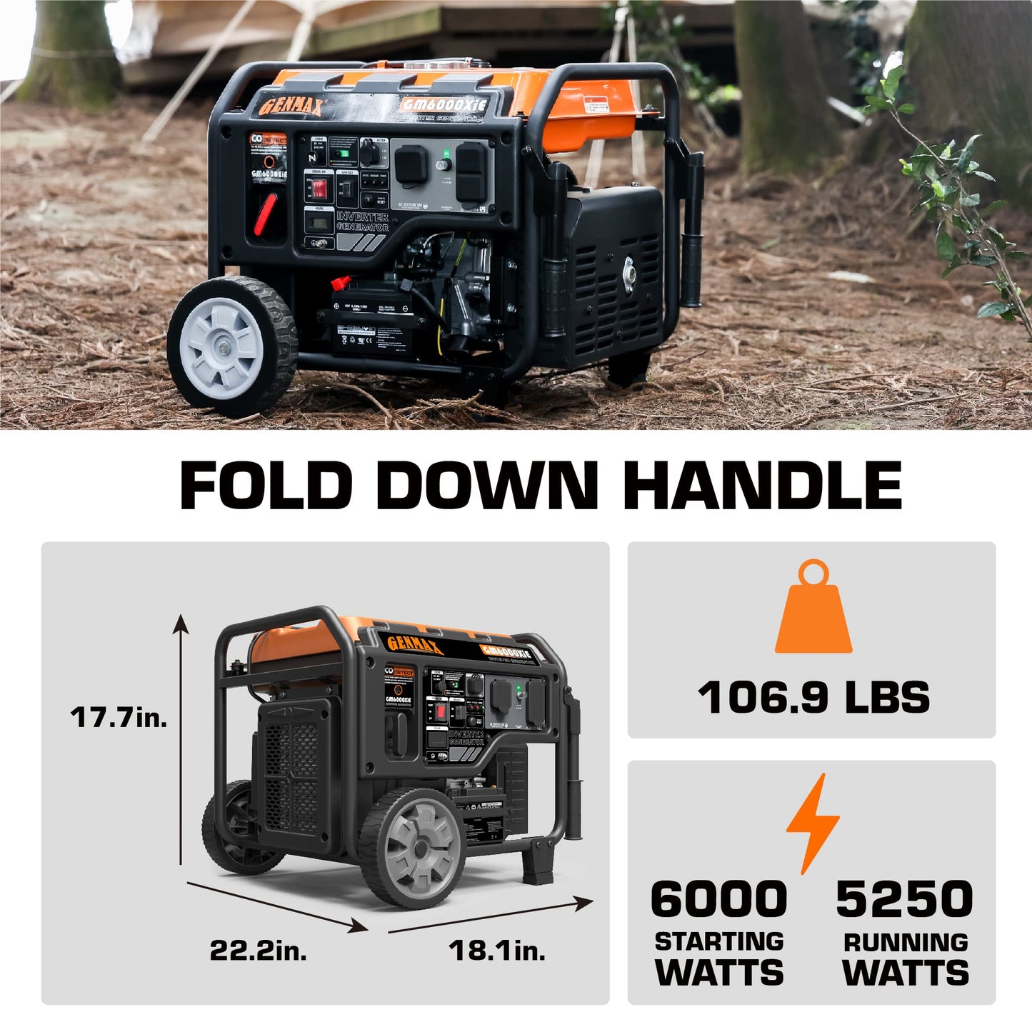 GENMAX GM6000XiE Inverter Generator, 6000W, Gas, Open Frame