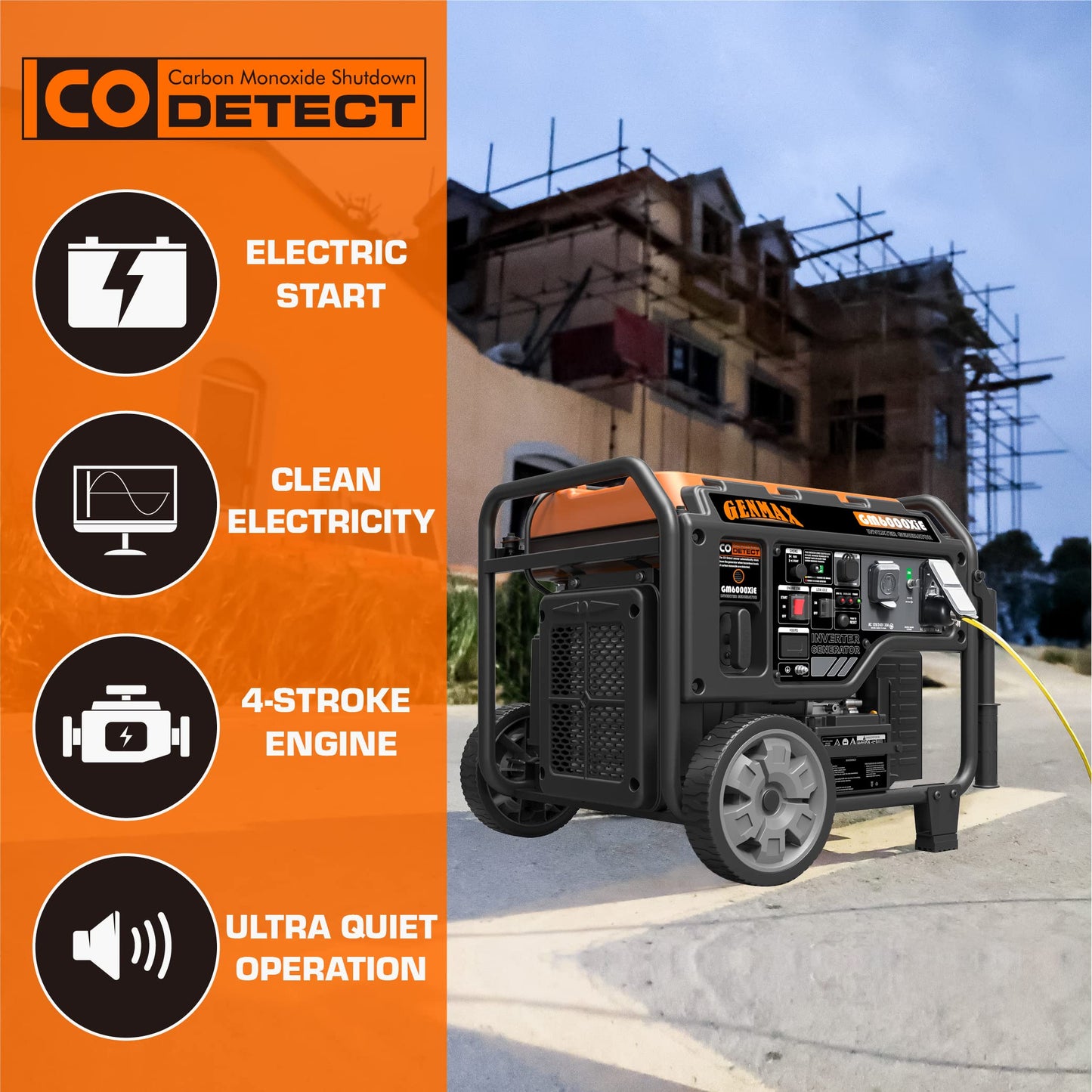 GENMAX GM6000XiE Inverter Generator, 6000W, Gas, Open Frame